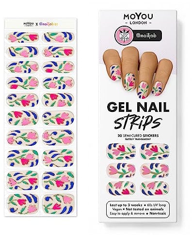 MOYOU LONDON Semi Cured Gel Nail Strips - 20 Pcs. Nail Wraps for Salon-Quality Manicure - Works with Any UV Lamp - Easy to Apply, Trim, & Remove Gel Stickers