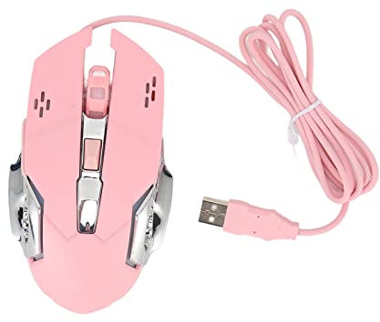 Wired Gaming Mouse, 1200 1600 2400 3600 DPI Adjustable 6 Button Silent Click Design USB Interface, Computer Mouse for Office PC Gamer (Pink)