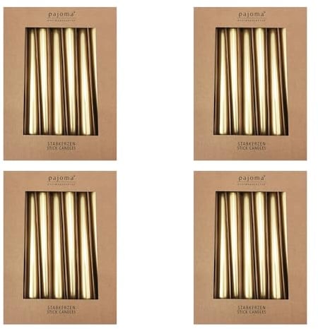 Stabkerzen 40er-Set | Metalic - Gold | Höhe 25 cm ø 2,2 cm | Brenndauer 7 Stunden - Premium Qualität | einfarbige Spitzenkerzen | pajoma®