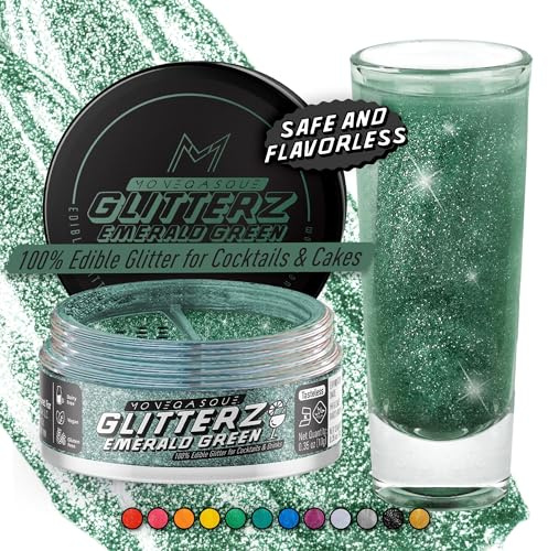 MONÉGASQUE Emerald Green Edible Glitter for Drinks & Cakes, 10g | Beverage Shimmer, Shimmer Powder, for Cupcakes, Champagne & Macarons, Dessert Decorating, Vegan, Gluten-Free, Sparkle Powder