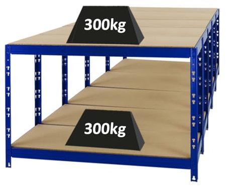 PROREGAL Mega Deal 5X Werkbank Tiger | 300 kg pro Fachboden | HxBxT 90x140x60cm | Blau | Höhenverstellbar Werktisch Arbeitstisch Steckmontage Packtisch