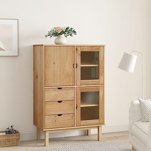 Hommdiy Highboard OTTA Sideboard Kommode Schrank Anrichte Beistellschrank Mehrzweckschrank Standschrank Hochschrank 85x43x125 cm Massivholz Kiefer