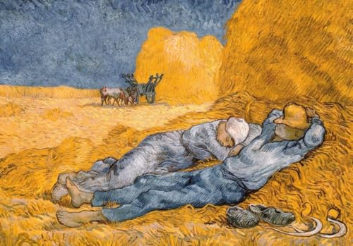 Blanko-Postkarte - Van Gogh The Siesta mit Weizenfeld & bäuerlicher Szene, Impressionismus in Gelb & Blau, Vintage Sammlerstück
