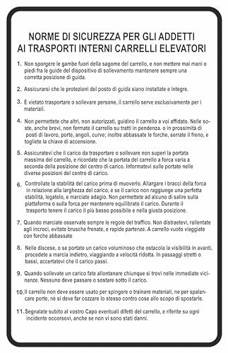 GLOBAL CARTELLO SEGNALETICO - NORME DI SICUREZZA ADDETTI AI CARRELLI ELEVATORI - Adesivo Extra Resistente, Pannello in Forex, Pannello In Alluminio (Plastica, 30x42 cm)