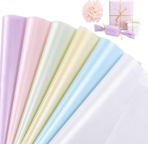 Kesote 60 Sheets Pastel Tissue Paper for Christmas Gift Wrapping - 20×14 in | 6 Metallic Colors, Gift Boxes Filler, Crafting & DIY, Birthday Party & Wedding Decorations