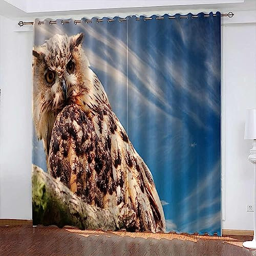 3D Druck Verdunkelungsvorhänge Eule des Blauen Himmels Sonnenschutz Bedruckte Vorhänge,3D-Polyesterfaservorhänge,Wohnzimmer Schlafzimmer Dekoration, Hohe Verdunkelungsvorhänge,2 Panel Set-7X2B9K6O5S3