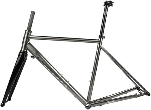 LPBSKHJW 700c Rennrad Rahmenset Cr-Mo Stahl Scheibenbremse Rahmen + Carbon Gabel Steckachse 100/142mm 28c Fat Tires Fahrradrahmen 44/47/50/53/56CM