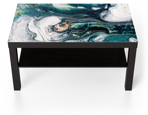 DEQORI Glastisch | schwarz groß 90x50 cm | Motiv Flüssige Marmorkunst | ausgefallener Beistelltisch aus Glas | Hochglanz Couchtisch fürs Wohnzimmer | moderner Couch Tisch mit Design