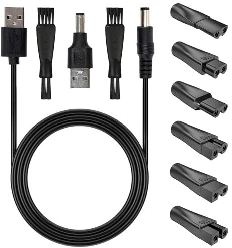 Asheyya Shaver Charger Cable with 7 PCS 5V Replacement Charger USB Adapter for Electric Shaver, Hair Clippers, Desk Lamps, Purifiers