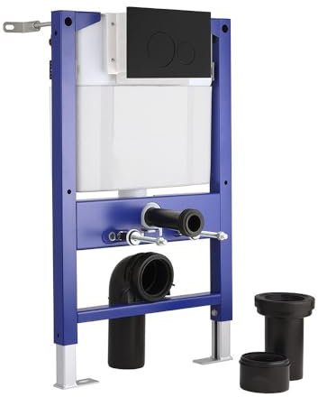 Milano Wall Hung Toilet WC Short Frame Dual Flush Cistern Round Black Flush Plate - 820mm x 500mm