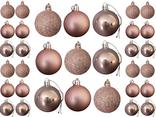 Confezione da 52 Palline Assortite in Oro Rosa per Albero di Natale - 5 cm e 2,5 cm di Diametro - Decorazioni Chrismtas da Appendere
