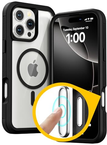 Follaroma for iPhone 16 Pro Max case,Compatible with MagSafe with Camera Control Capture Button,Double Layer Heavy Duty Shockproof Protection Phone Case,Clear Magnetic Protective Cover,6.9'',Black