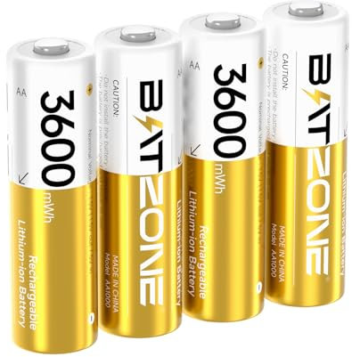 Zepath 4 x AA Li-ion Rechargeable Batteries, Lithium 3600mWh High Capacity aa Battery, Low Self-discharge 1.5V double a batteries, with Battery Protection Box