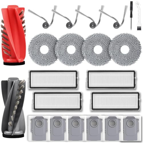 Juego de accesorios de 21 piezas para robot aspirador Roborock Qrevo Curv/Qrevo Curv S5X / Qrevo/Qrevo Edge S5V, 1 cepillo principal, 6 bolsas para el polvo, 4 almohadillas de limpieza, 4 filtros, 4