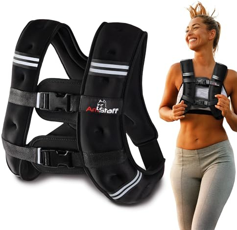 Amstaff Fitness Weighted Vest - Weight Vest for Running, Strength Training & Muscle Building, Features Reflective Stripe for Safe Outdoor Workouts (6lbs, Black)
