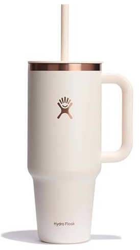 Hydro Flask 40 Oz Travel Tumbler with Handle, Lid and Straw - Insulated Stainless Steel in Ivory Rose Gold