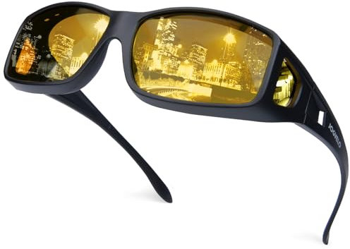 JOGVELO Occhiali da visione notturna polarizzanti per guida auto uomo donna, Visione notturna nera opaca, 152MM