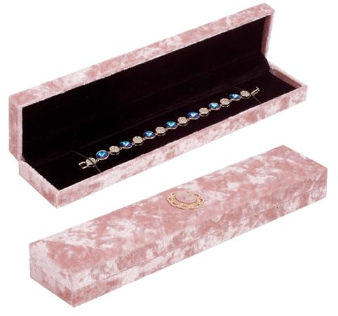 HAPPOW Chaînes de rangement pour bijoux - En velours - Longue boîte cadeau - Pour la fête des mères, un anniversaire, un mariage, la Saint-Valentin, un anniversaire de mariage - Rose
