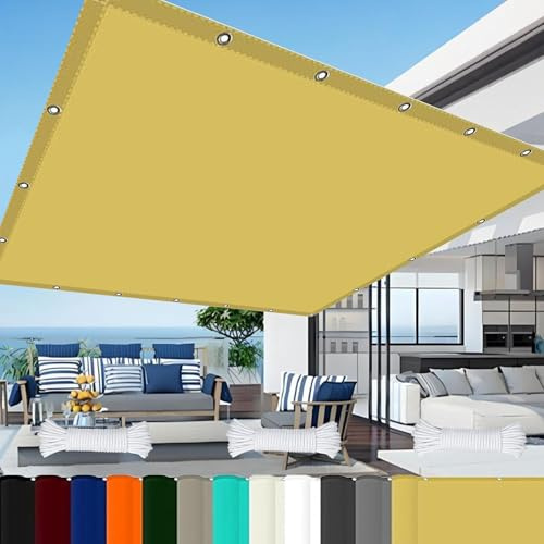 Segeltuch mit Ösen 7.5 x 9.5 m Reißfest Uv-Schutz Nach Mass Polyestergewebe mit Seil Sonnensegel Terrassenüberdachung Beschattungsnetz Hof Dach Teich Hühnerstall, Creme Farben