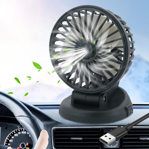 KUWUNG Car Fan, 5V 12V 24V Portable Personal Desktop Mini Cooling Micro with Cable USB Powered Plugs into Cigarette Lighter, 3 Speeds Quiet Small Table Fan for Car Truck SUV RV Boat
