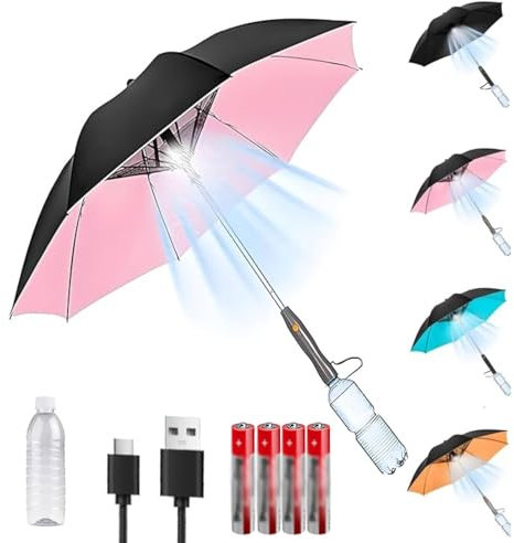 Yuhaidzsw Parapluie brumisateur avec ventilateur et bouteille d'eau, portable 3 en 1 rechargeable par USB, parasol avec brume pour extérieur, plage, barbecue et festivals, blocage des UV, rose