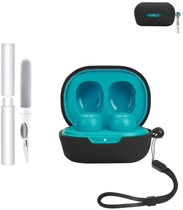 Silicone Protective Case for JLab JBuds Mini Earbuds - Durable and Eco-Friendly Bluetooth Earphone Cover with Precise Holes and Charging Compatibility - Shock-proof, Comfortable Touch,Black