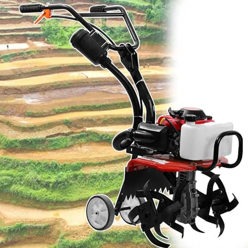 4-Stroke Garden Petrol Tiller, Petrol Rotavator Mini Garden Tiller with 1.2L Fuel Tank, Lawn Soil Cultivator Rotovator for Soil Cultivation, Weed & Digging