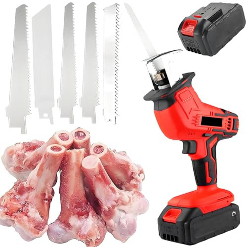 Lightweight Electric Bone & Meat Saw - Commercial Reciprocating Saw,5 Saw Blades,2 * 3000mah Battery,Built-in Safety Lock,Stroke Speed ​​2000/Min | for Cutting Bones and Meat
