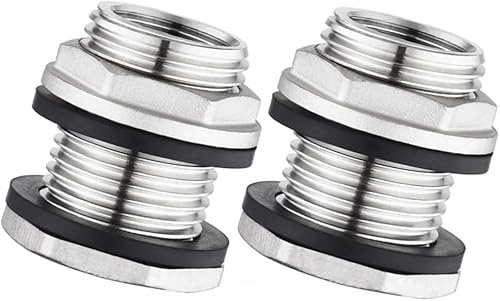 2er-Set Edelstahl Tankdurchführung 1/2 NPT x 3/4 GHT, Wanddurchführung mit Stecker - Leckagesicherer Gartenschlauchverbinder, Anschluss für Regentonne