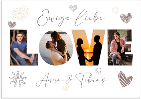 Pictalia - Personalisierte Bilderrahmen LOVE, Valentinstag, Geschenk Personalisiert, Familien geschenk, Hochzeitsgeschenk Personalisiert, Paar Geschenke, Rahmen A4, A3, A2, Anpassbarer Text