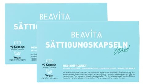 BEAVITA Sättigungskapseln – Nahrungsergänzungsmittel, pflanzlich, vegan, effektiv gegen Hungergefühl, fördert Sättigung & Appetitkontrolle, vegetarisch, gelatinefrei – 2x 90 Kapseln