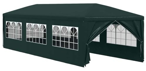 QJBSAVVA Gartenzelt 9x3 m Grün Partyzelt mit Fenstern und Reißverschlusstür rostfreier Stahlrahmen Stabil und Langlebig für Gartenfeste Grill und Outdoor Events