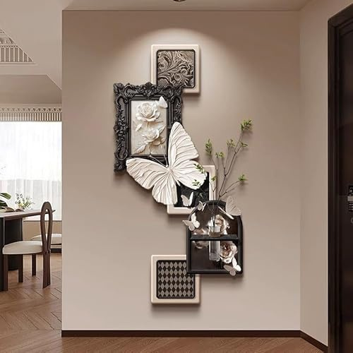 Vnook Artificial green plant vase sandstone wall decoration, 3D stereoscopic plant decorative painting, wall sculpture, natural style decorative hanging.
