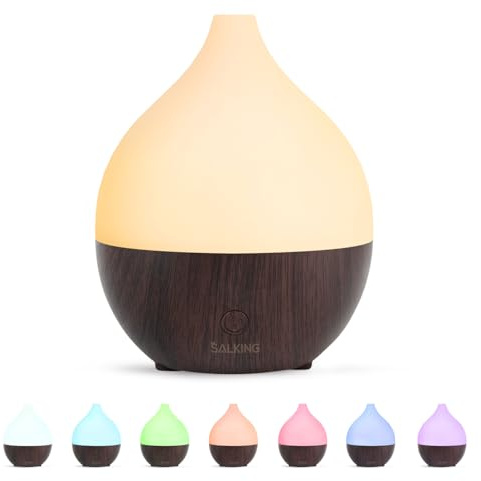 SALKING Diffuseur Huiles Essentielles 100ml, Diffuseur Parfum Maison 8 LED | Diffuseur d’Arômes d’Aromathérapie Ultrasonique sans BPA, pour le Yoga et le Bureau, Effet Bois Noir