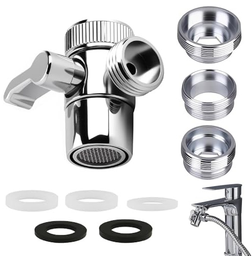 3-Way Shower Diverter Valve, Brass Tap Shower Attachment for Bath | Universal Mixer Faucet Adapter with Hose Connector & Splitter for Kitchen Sink, Bathtub and Bathroom Faucet, M22 X M24/M28