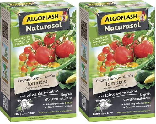 ALGOFLASH NATURASOL Engrais Tomates Courgettes Poivrons, Longue Durée 5 Mois, UAB, 800 g, ABIOTOM800 (Lot de 2)