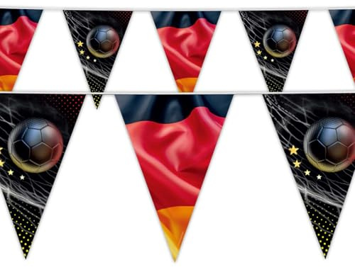 Party Factory – Wimpelkette Fußball WM Deko – Deutschland Girlande – Wimpel mit Deutschlandflagge & 4 Sternen – Dekoration für Fanmeile, Public Viewing & WM Party – Schwarz-Rot-Gold Fanartikel