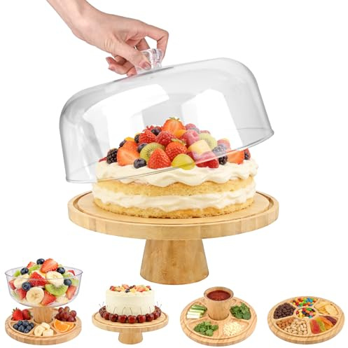 Gaethra Tortenplatte mit Fuß und Haube Acryl Tortenständer Holz Kuchenplatte Rund Tortenteller 30.5 cm Cake Stand Kuchenständer Kuchenplatte mit Fuß für Geburtstagsparty Nachmittagstee Babyparty