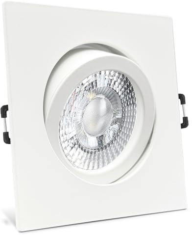 trendlights24 Carree-C LED Decken Einbaustrahler 3er Set 7W dimmbar 38° 230V GU10 eckig Weiß - Kaltweiß - Einbauleuchte schwenkbar