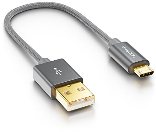 deleyCON 0,15m Câble Micro USB Nylon + Connecteurs Métalliques Câble de Charge Câble de Données Câble de Charge Rapide Smartphone Tablette - Gris