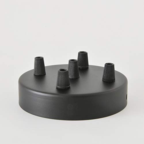 Baldachin 5-Bohrlöcher Zylinder Metallic Schwarz 120mm, Aufhängebügel, Schrauben und Kabelhalter. Made in Italy