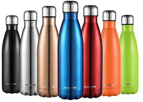 CMXING Doppelwandige Thermosflasche 500 mL & 750 mL mit Tasche BPA-Frei Edelstahl Trinkflasche Vakuum Isolierflasche Sportflasche für Outdoor-Sport Camping Mountainbike (blau, 750 mL)