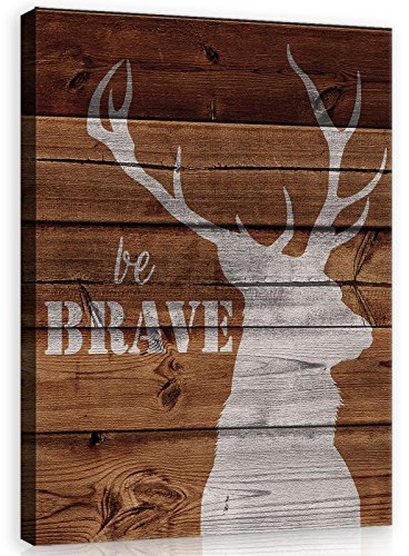 Leinwandbild Hochformat Tiere Hirsch Holz - 100x75 cm Bilder Canvas Leinwandbilder Wandbild Wandbilder Bild auf Leinwand Wohnzimmer Schlafzimmer