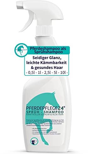 Pferdepflege24 Mildes Pferdeshampoo als Sprühshampoo - Basis Pferde Shampoo 0,5l, 1l, 2,5l, 5l & 10l Liter pH Neutral - Seidiger Glanz, leichte Kämmbarkeit & gesundes Haar
