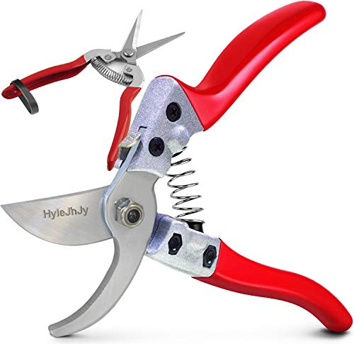 HyleJhJy Tijeras de podar con cuchillas de acero inoxidable SK5 + tijeras de jardinería de punta recta, tijeras de jardín, tijeras de floristería, tijeras de mano, herramientas de jardín, juego de
