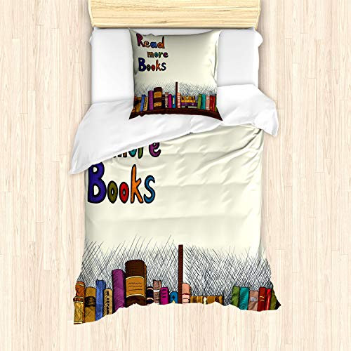 ABAKUHAUS Buch Bettbezug Set für Einzelbetten, Lesen Sie weiter Sketchy Bunte, Milbensicher Allergiker geeignet mit Kissenbezug, Braun Beige