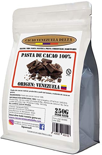 Cacao V Delta Pasta De Cacao Pura Ceremonial 250g de Origen Venezuela - Chocolate Negro 100% Puro sin Azúcar para Fundir y Reposteria - Sin Gluten, Antioxidante, Vegano