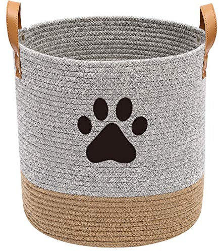 Brabtod Cotton dog toy basket storage, puppy toy basket, puppy bins, laundry basket blanket storage bin - Perfect for organizing pet toys, blankets, leashes, pee mats and diapers - gray beige