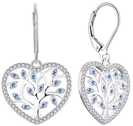 YL Tree of Life Earrings 925 Sterling Silver cut Aqua Blue Family Tree Dangle Drop Earrings for Women