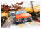 MINSEOK Auto-Plakat Aquarell Raumdekoration Premium A2 Kunstdruck Autodruck Bilder perfekte Geschwindigkeit Gelbe Landschaft Orange Alte Autos
